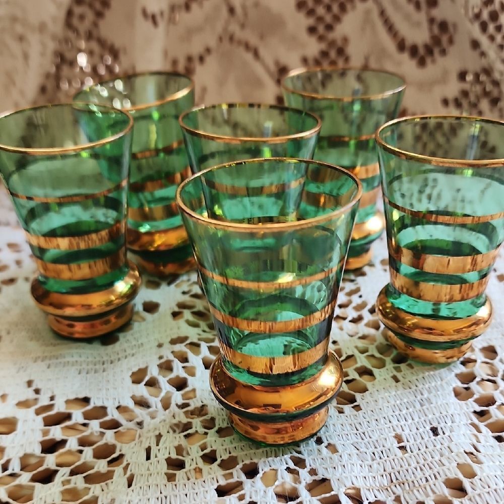 Vintage 1950's Bohemian Glass Shotglasses Set Of 6